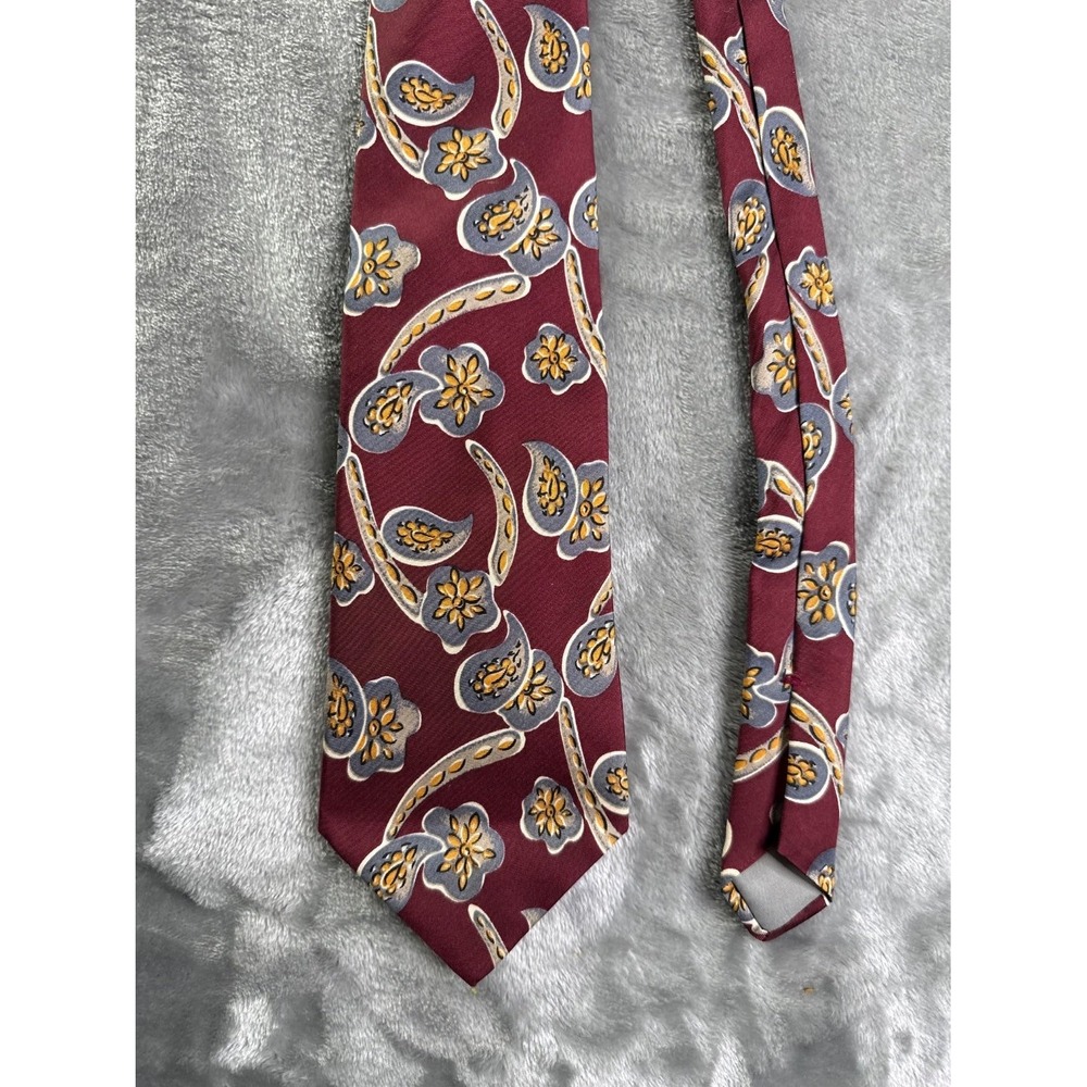 Vintage Valentino Silk Necktie Burgundy Gold Gray Paisley Floral 1990s Men's Tie